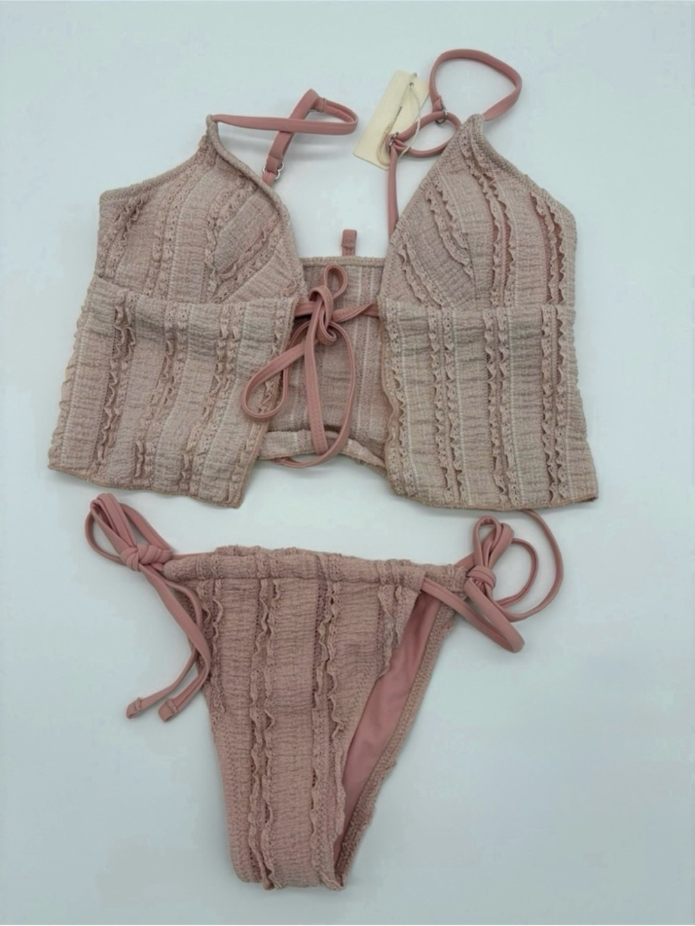 Women's Textured Tie-Side Bikini Set - Dusty Rose NWT
